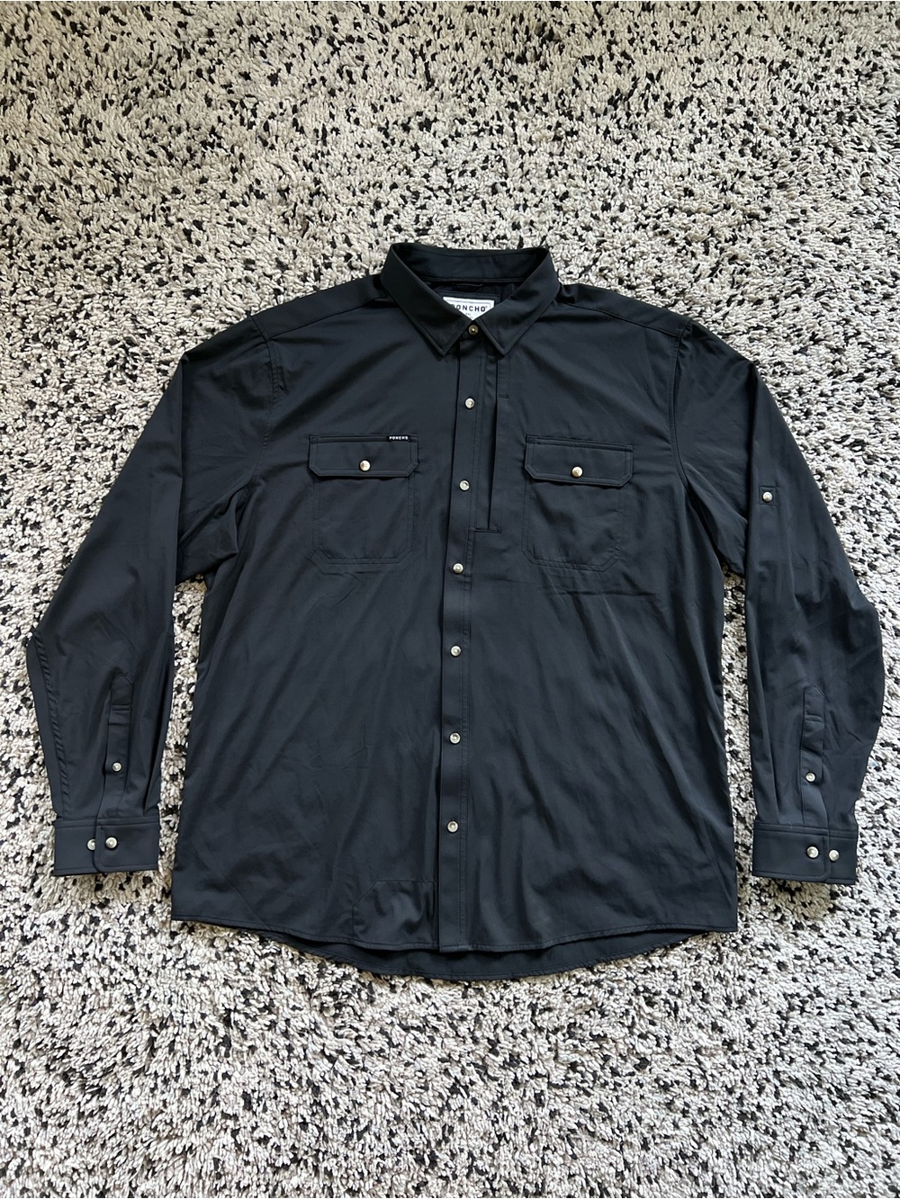 Poncho Outdoors Long Sleeve Shirt The Original Black Smoke Button Down Slim XXL